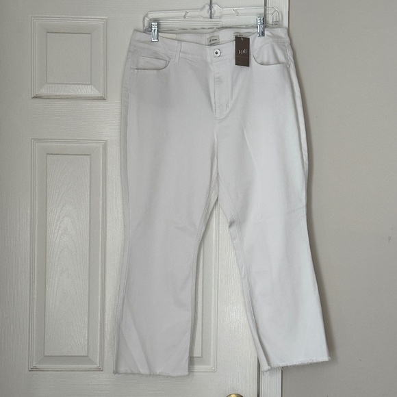 Brand New J. Jill Kick Flare White Jeans Size 14 Petite P Ankle length Raw Hem - Picture 1 of 8